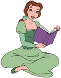Belle reading in her green dress