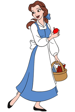 Belle holding an apple and a basket