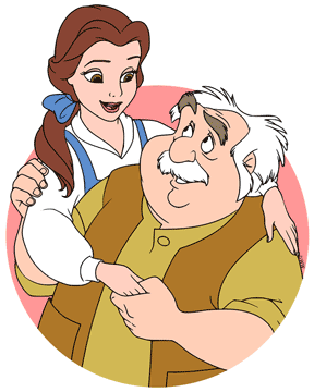 Belle hugging her father Maurice