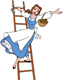 Belle on the library ladder