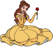 Belle holding a red rose