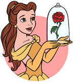 Belle holding the rose in a bell-jar