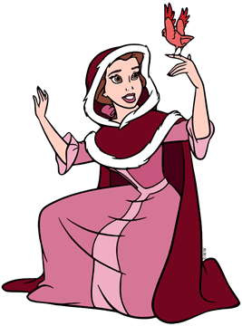 Belle in winter with a bird on her finger