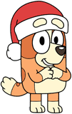 Bingo wearing a santa hat