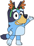 Bluey wearing reindeer ears
