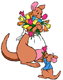 Roo offers Kanga bouquet of flowers