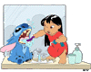 Lilo brushing Stitch's teeth