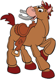 Bullseye holding a horseshoe in his mouth