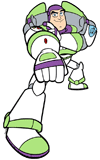 Buzz Lightyear using his laser