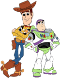 Woody leaning on Buzz Lightyear