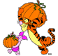 Piglet, Tigger carrying pumpkins