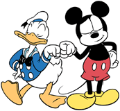 Classic Mickey Mouse and Donald Duck fist bump