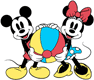 Classic Mickey, Minnie holding a beachball
