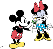 Classic Mickey offering Minnie a flower