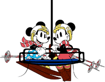 Classic Mickey and Minnie Mouse on a ski lift