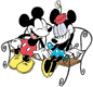 Mickey, Minnie on park bench
