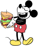 Classic Mickey Mouse eating a sandwich