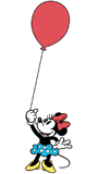Classic Minnie Mouse holding a red balloon