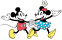 Mickey, Minnie walking hand in hand