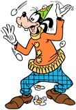 Clown Goofy juggling eggs