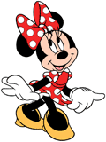 Minnie Mouse strolling in her polka dot red dress