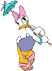 Daisy in bathing suit with parasol
