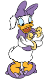 Daisy Duck holding a baby chick