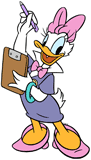 Daisy Duck holding a clipboard and pen