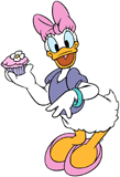 Daisy Duck holding a cupcake