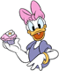 Daisy Duck holding a cupcake