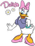 Daisy Duck posing with her name spelled out