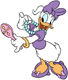 Daisy Duck admiring her necklace in a mirror