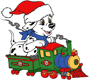 Dalmatian puppy riding Christmas train