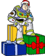 Buzz Lightyear sitting on presents