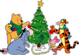 Winnie the Pooh, Tigger, Eeyore, Piglet decorating Christmas tree