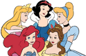 Ariel, Belle, Aurora, Snow White, Cinderella