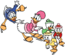 Donald, Daisy, Huey, Dewey, Louie skating