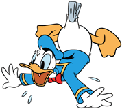 Donald Duck hanging to dry from a clothespin
