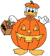 Donald Duck in a pumpkin costume for Halloween
