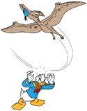 Donald Duck having his hat stolen by a pterodactyl dinosaur