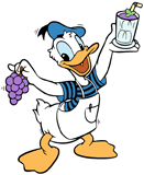 Donald Duck with a grape smoothie