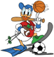 Donald Duck equipped to play any sport