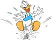 Donald Duck playing in the water sprinkler
