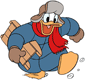 Donald Duck going sledding