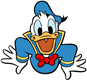 Cheerful Donald Duck popping out of the page