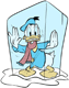 Donald Duck stuck inside a block of ice