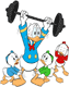 Donald Duck lifting weights, Huey, Dewey, Louie