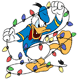Donald Duck tangled in Christmas lights