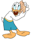 Donald Duck listening to seashell