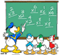 Donald Duck teaching nephews at the blackboard